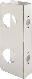 Defender Security U 10546 Stainless Steel Double Bore Hole Lock and Door Reinforcement Plate for 1-3/4 in. Thick Doors, Stainless Steel Finish (Single Pack), Modern