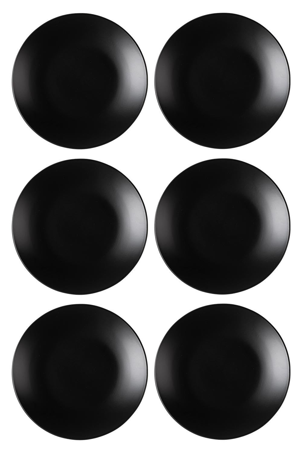 Dessertteller 6er Set Kuchenteller Speiseteller - Steingut - Schwarz matt - Ø 21 cm