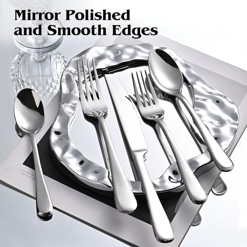 KINGSTONE 30-Piece Stainless Steel Flatware Set for 6 – Modern, Heavy-Duty, Mirror Polished, Dishwasher Safe