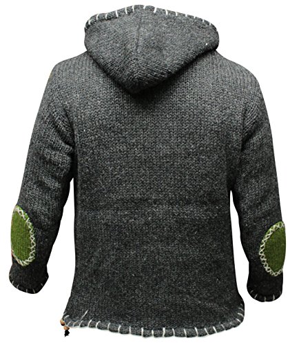 Image of Shopoholic Fashion Men Cross Zipped Patchwork Fleece Lined Long Sleeve Boho Hippie Hoodie Woollen Jacket