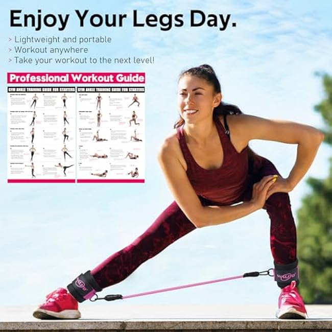 WALITO Ankle Resistance Bands with Cuffs, Exercise Bands for Legs and Butt, Booty Workout Equipment for Kickbacks and Hip Fitness Training