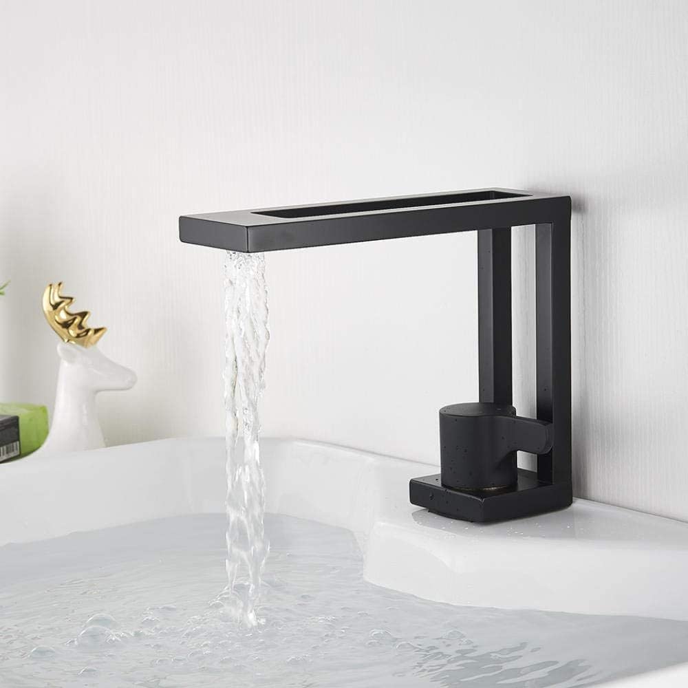 Robinet de lavabo noir carré en laiton pour eau chaude et froide
