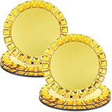 Suclain Spiegelglas-Platzteller, 33 cm, Spiegelteller, runde Ladegeräte für Abendessen mit Diamant-Rand, für Hochzeit, Geburtstag, Party, Veranstaltungen, goldfarben, 6 Stück