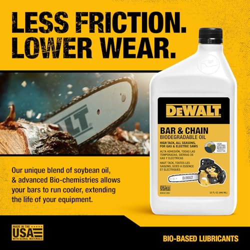 Image of DEWALT - Biodegradable Bar & Chain Oil - Green, Eco-Friendly, Non-Toxic Professional Bar & Chainsaw Lubricant - Ultraclean All-Season Oil for Gas, Electric Saw, and Pole Saw, 32 oz (Case of 12)