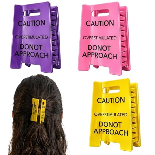 Caution Overstimulated Hair Clip Fun Warning Hair Accessories for Daily Use Thick Hair Friendly Hair Clips Fun Gag Gift for Women and Colleagues