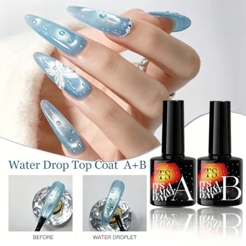 Image of THR3E STROKES Water Drop Gel Top Coat, 3D Rain Drop Effect Non-Wipe Glossy Shiny Nail Art Top coat, DIY Bubble Ice Dew Soak Off UV LED Gel Nail Polish at Home -7.5ML