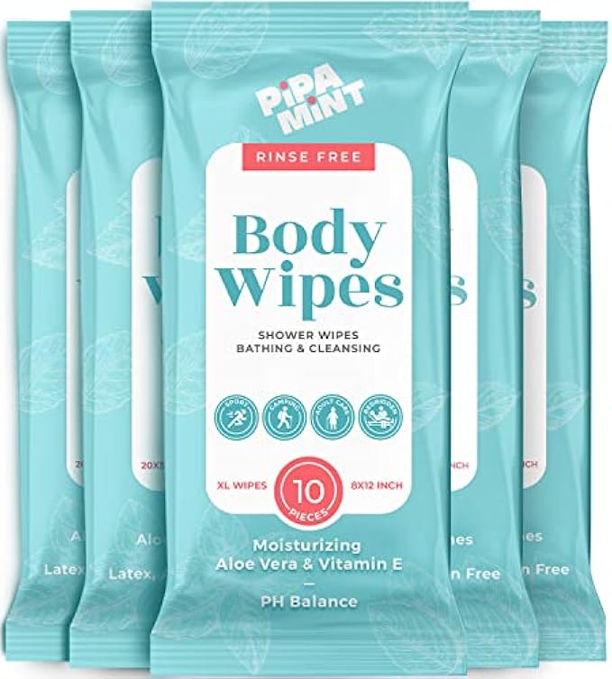 Body Wipes (5 Packs) 50 XL Shower Wipes Body Wipes for Adults Bathing, Traveling, Camping, Gym, Car, Adult Wipes for Elderly, Bedridden Bath Wipes - Disposable Washcloths for Adults No Rinse