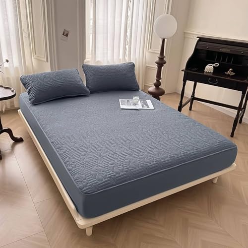 Fitted Sheet - Sábana bajera ajustable (algodón, 150 x 200 cm), color gris oscuro