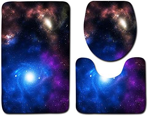 Bathroom Mat Sets 3 Piece Blue Milky Way Bath Mat Set Non Slip Bath Mats For Bathroom Washable Bathroom Rug Absorbent Shower Rugs - Bath Rug And Contour Mats And Toilet Seat Cover