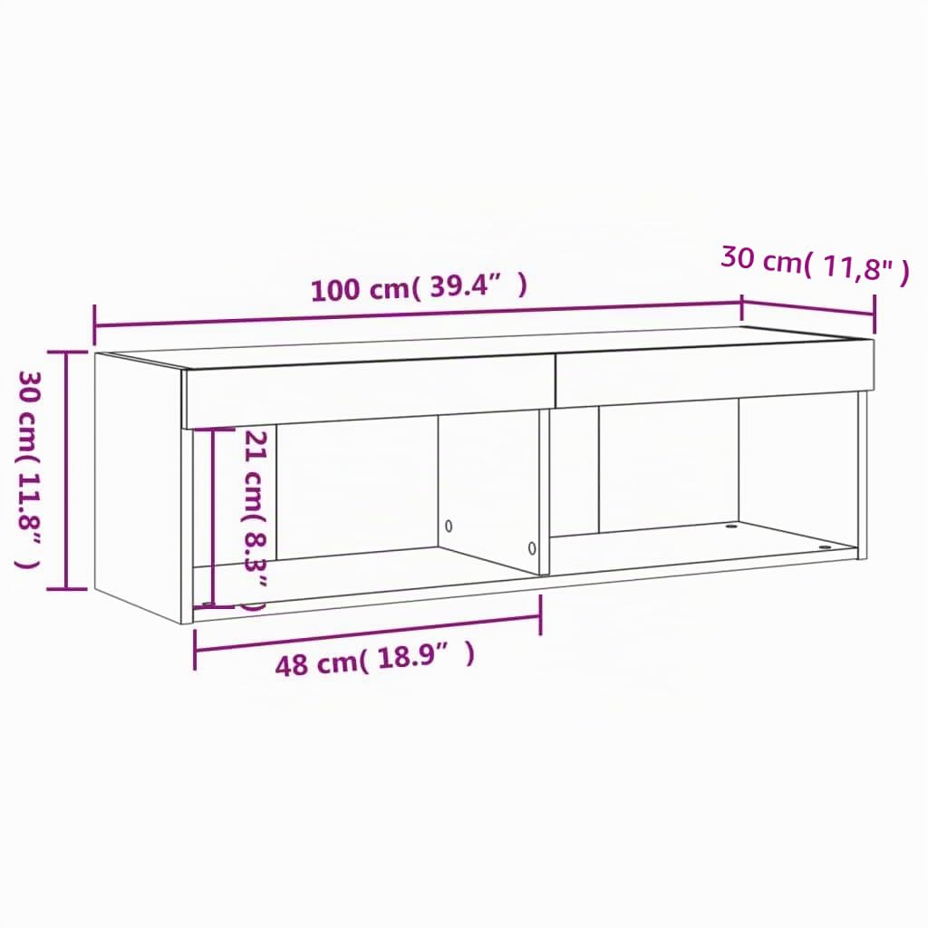 vidaXL Meuble TV avec lumières LED chêne Sonoma 100x30x30 cm