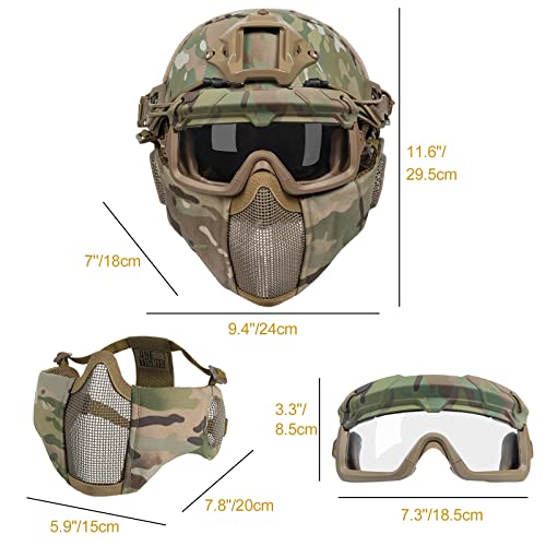 OneTigris Airsoft Fast Helmet - Full Face Protective Tactical Helmet With Foldable Ear Protection Mask And Goggles for Airsoft Paintball Sooting Wagrgame CS, Camo - Image 5