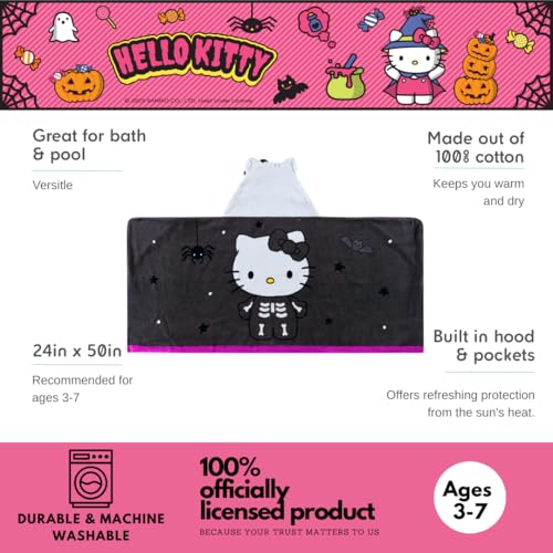 Image of Sanrio Hello Kitty Skeleton Halloween Kids Super Soft Bath /Pool /Beach Soft Cotton Terry Hooded Towel Wrap, 24 in x 50 in, (Officially Licensed Product) by Franco