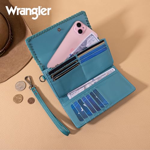 Image of Montana West X Wrangler Western Wallets for Women Trifold Wristlet Wallets Large Capacity Women Clutch Wallet with Coin Purse