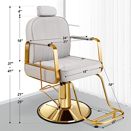 Baasha Barber Chair Reclining Salon Chair For Hair Stylist, All-Purpose Hair Chair With Hydraulic Pump, Profession Hair Salon Chair Shampoo Chair Tattoo Chair, Beauty Salon Equipment, Gray #TOP2