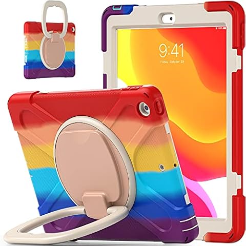 Bspring iPad 10.2 Case, 2020/2019 New iPad 8th/ 7th Generation Case with Built-in Foldable Kickstand, Kids Friendly Dropproof Scratch Resistance iPad 10.2 Protector Case, Rainbow 4 Cover