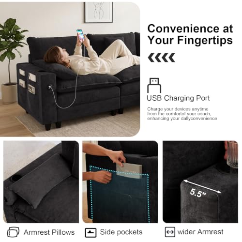 Image of KCGKCG Modular Sectional Couch, L Shaped Couches for Living Room,Black