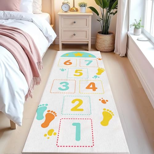 AUWUUA Hüpfspiel-Kinderteppich 70x120cm, weicher, pädagogisch wertvoller Spielteppich für Kinder, niedliche Zahlen-Spielmatte für Kinderzimmer, waschbarer, Rutschfester Teppiche Läufer für Flur