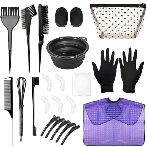 26 Pcs Hair Dye Kit - Hair Coloring Tools Set with Tinting Bowl, Agitator, Dye Brushes, Ear Covers, Hair Clips, Cape & More - For Salon Use & Home DIY...