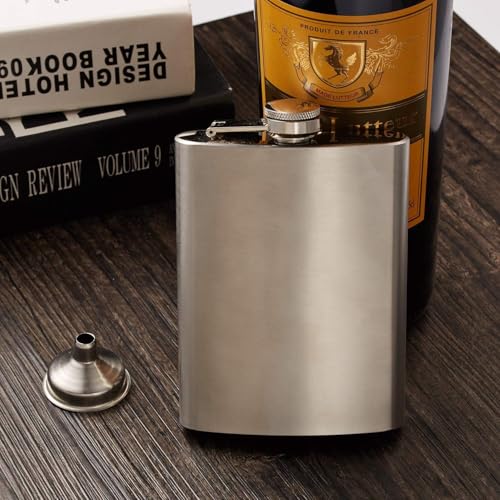 Image of Stainless 8 Oz Stainless Steel Hip Flasks with Funnel - 236 ml Engraved Design Pocket Bottle for Wine & Liquor Leakage Proof Wrapped Alcohol Men Women Unisex (Hip Flask with Funnel)