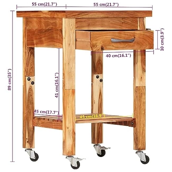 vidaXL Solid Acacia Wood Kitchen Trolley with Drawer, Lower Shelf and Towel Rack - Mobile Storage Solution for Your Kitchen-NzbnoNhh