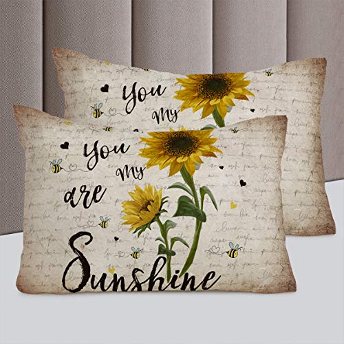 3 Piece Bedding Set Comforter/Quilt Cover Set Queen Size, You Are My Sunshine Sunflower Vintage Newspaper Duvet Cover Set With 2 Pillow Shams For Kids/Teens/Adults/Toddler #TOP4