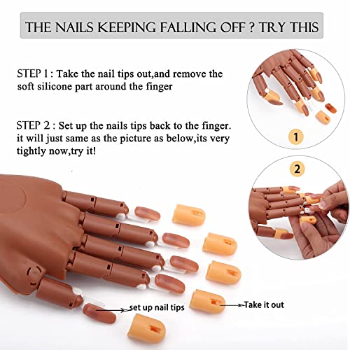 Practice Hand For Acrylic Nails, Professional Nail Practice Hand Nail Training Hand, Flexible Moveable False Fake Mannequin Hand For Nails Art Practice Display With 100Pcs Brown Fake Nail Tips #TOP1