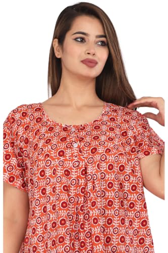 Image of Kuruti B Sheets Cotton Nighty for Women Jaipuri Print 2 Button Round Neck Short Sleeve Night Gown | Maxi Dress