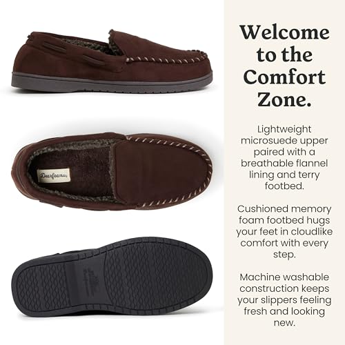 Image of Dearfoams Men's Keaton Moccasin House Shoes With Memory Foam, Indoor Slippers With Wide Widths