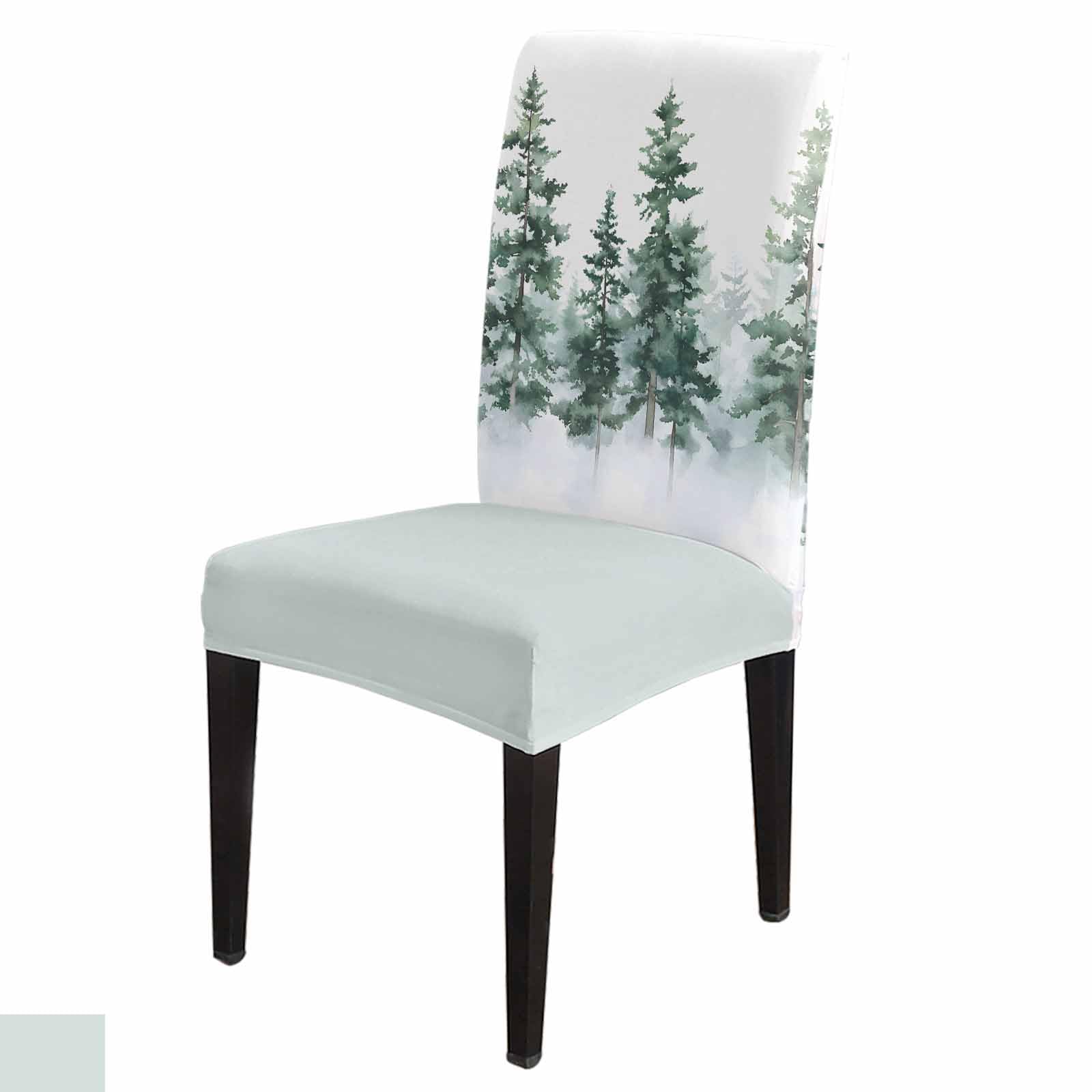 Chair Covers Set of 4, Forest Pine Tree Stretchable Parsons Chair Slipcovers Removable Kitchen Chair Protector for Dining Room Green Leaf White