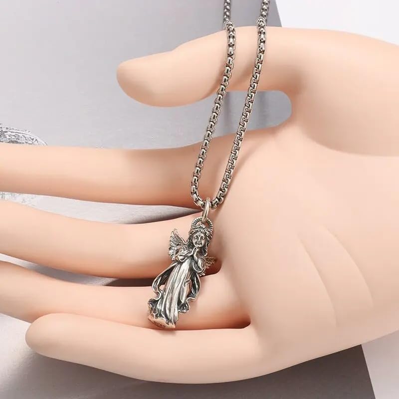 Collier d'ange en argent 925 pendentif aile rétro gravé - 5