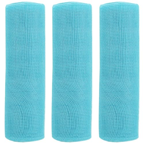 JStnana 3 Rolls Light Blue Poly Burlap Deco Mesh Ribbon for Wreath Crafts 10 Inch x 30FT Per Roll Decorative Mesh Ribbon Wrapping Ribbon Rolls for Christmas Tree Wreath Decoration DIY Crafts