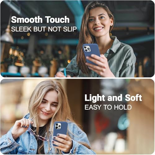 Image of VONZEE Microfiber Candy Case Compatible for iPhone 12 Pro Max (6.7 inch) Shockproof Slim Back Cover Liquid Silicone Case - Dark Navy Blue