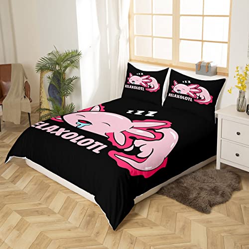 Toddler Cute Axolotl Comforter Cover Kids Cartoon Salamander Bedding Set Kawaii Ocean Sealife Duvet Cover for Children Boys Girls Reptile Animal Bedspread Cover Single Size - Image 2