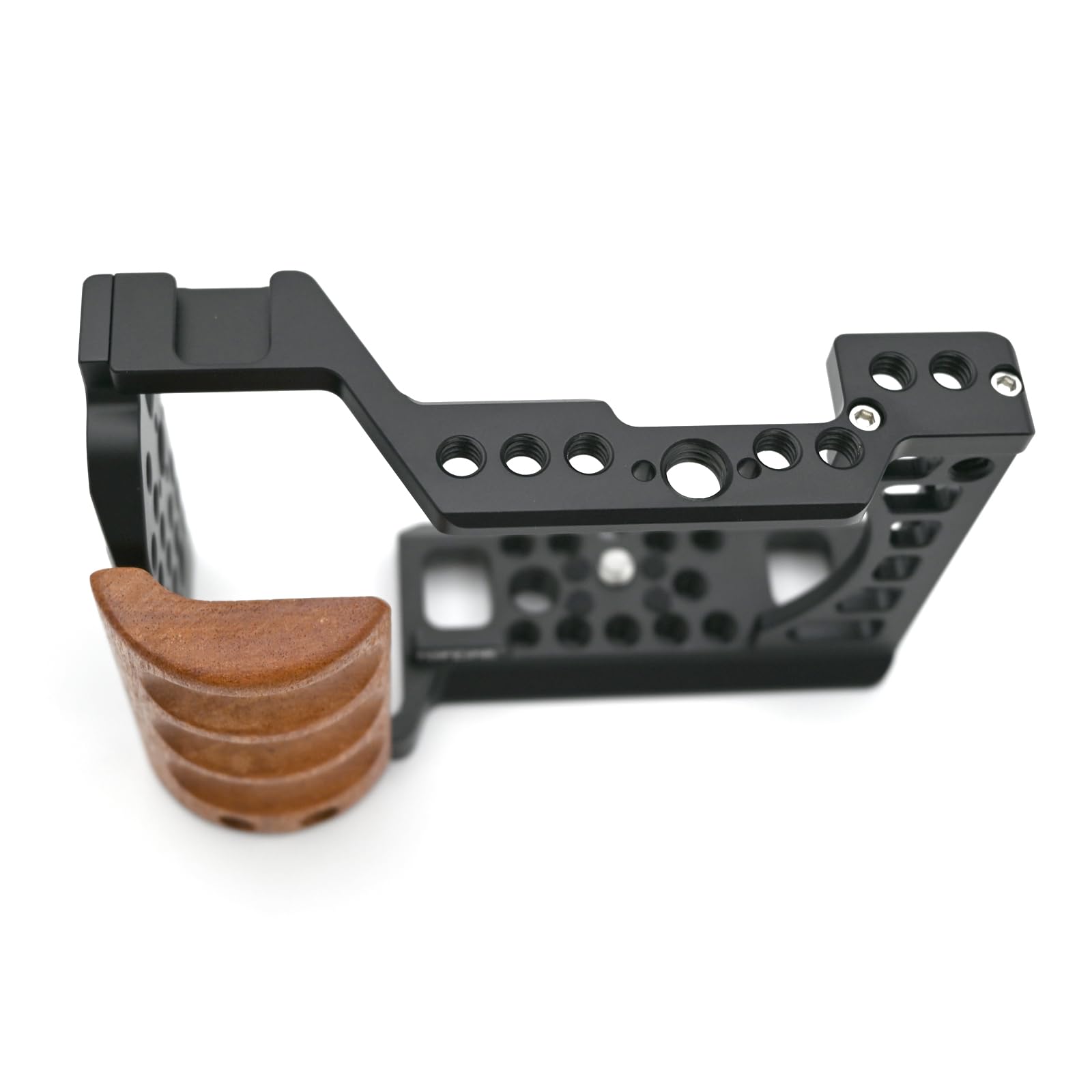Gabbia per fotocamera con manico in legno, compatibile con la fotocamera Sony Alpha A6400 A6300 A6000 A6100 con fulmini, fori di posizionamento della maniglia, più fori per viti da 1/4" 3/8"