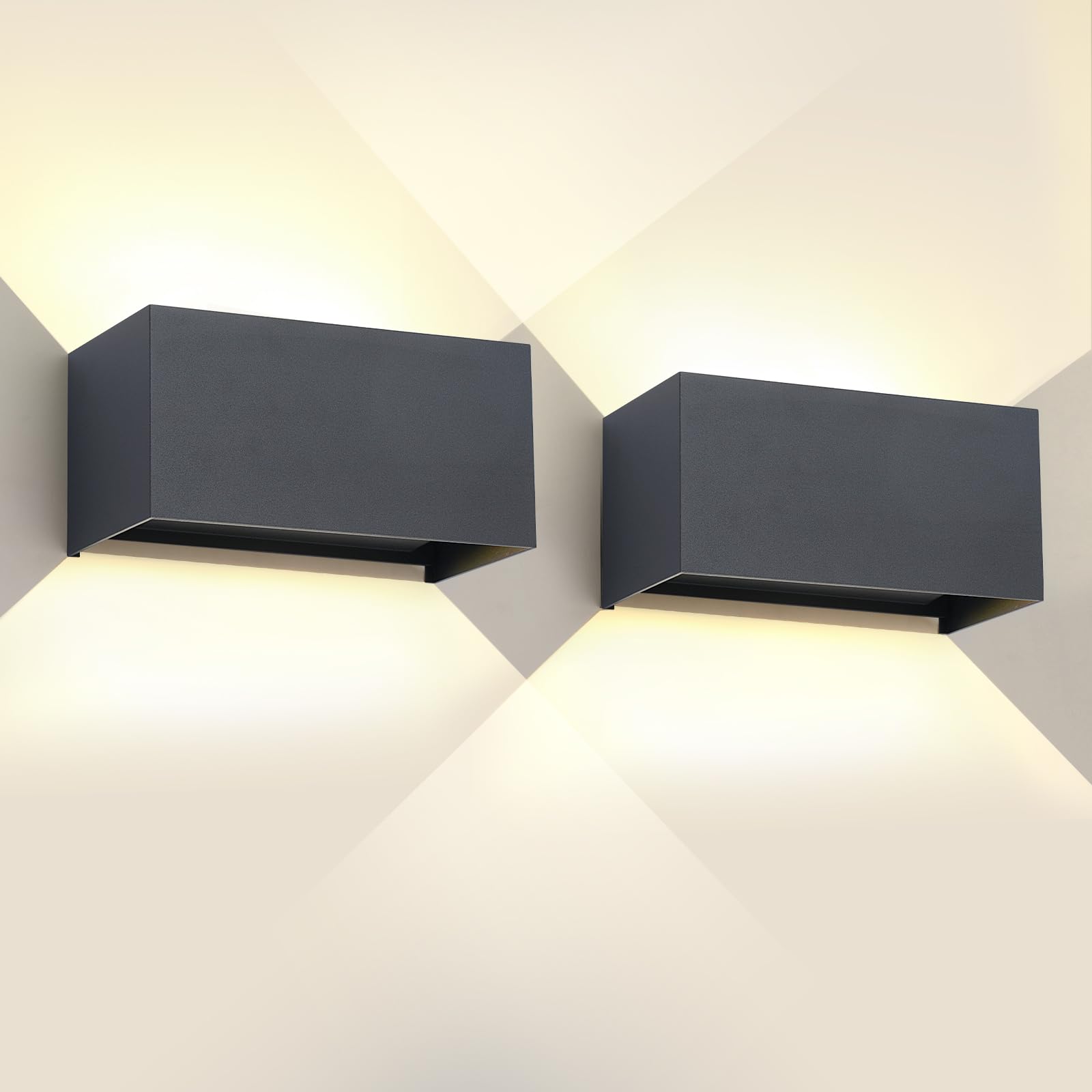 FUPE 2 Piezas Lámparas de Pared Exterior/Interior LED Aplique Pared 12W 1200LM ip65 impermeables up and down lámparas de pared de aluminio modernas que brillan arriba y abajo(Negro 3000k luz cálida) — view 18