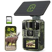 VXK Solar WLAN Wildkamera mit Handyübertragung APP, 4K 48MP Wildtierkamera mit Nachtsicht Bewegungsmelder Eingebaute 5200mAh Lithium-Batterie, 0.1s Auslöser Bewegungsaktiviert, 64GB SD Karte, IP65