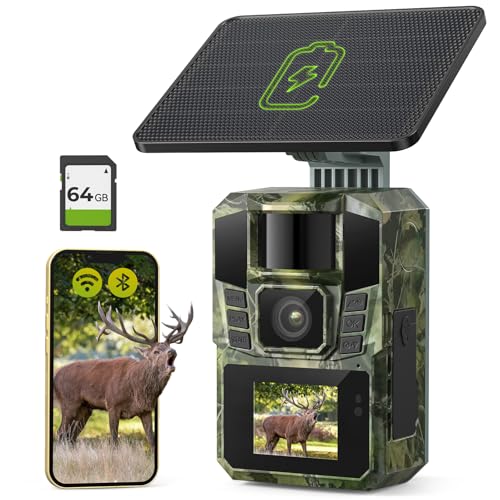 VXK Solar WLAN Wildkamera mit Handyübertragung APP, 4K 48MP Wildtierkamera mit Nachtsicht Bewegungsmelder Eingebaute 5200mAh Lithium-Batterie, 0.1s Auslöser Bewegungsaktiviert, 64GB SD Karte, IP65 VXK Solar WLAN Wildkamera mit Handyübertragung APP, 4K 48MP Wildtierkamera mit Nachtsicht Bewegungsmelder Eingebaute 5200mAh Lithium-Batterie, 0.1s Auslöser Bewegungsaktiviert, 64GB SD Karte, IP65