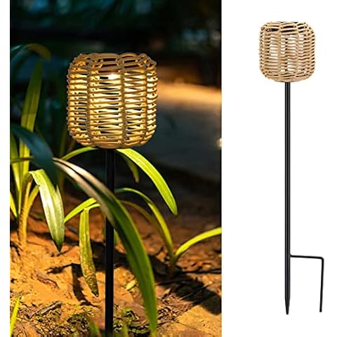 Livinlarge Solar Pathway Lights Outdoor Handmade Bamboo Weaving Garden Lights Waterproof Lighting Landscape Decoration, for Patio, Yard, Driveway,Porch ,Backyard Gardening Cover