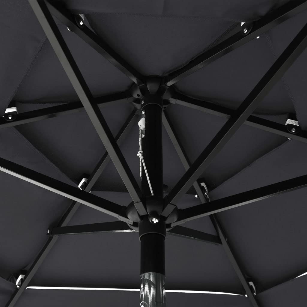 Fengshui 3-warstwowy parasol przeciwsłoneczny z aluminiowym masztem, 2 m, wykonany z odpornego na promieniowanie UV poliestru, malowany proszkowo maszt i żeberka, funkcja korbki i przechylania, na