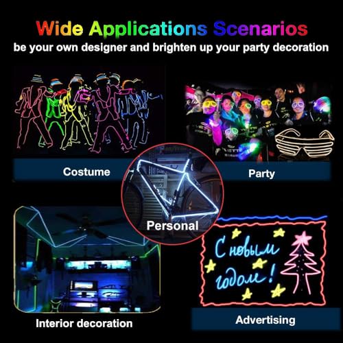 Image of MaxLax EL Wire Green, 2M Portable Battery Pack Neon Light Strip 360 Cuttable Glowing Rope Lights for Parties, Halloween, DIY Decoration