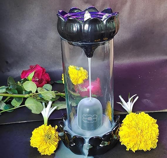 The World Decor Glass Shivling Backflow Incense Burner Waterfall Smoke Fountain For Home Decor With Free Of 25 Backflow Cones/Dhoop, Grey