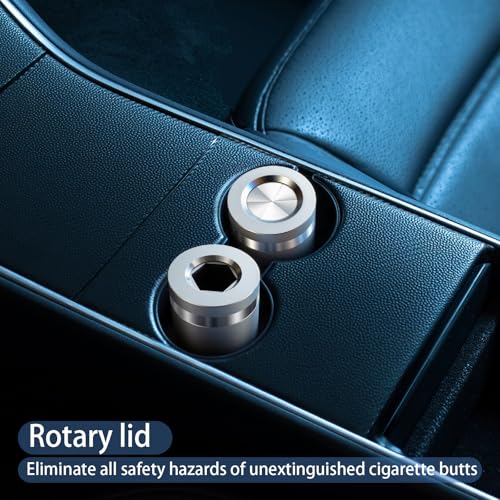 Image of Windproof Stainless Steel Car Ashtray No Smell - Cup Holder Fit with Rotating Lid for Vehicle Travel (Silver Glossy Tall)
