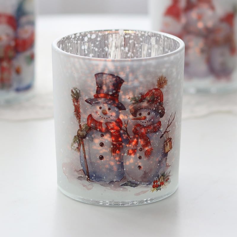Miniatura 7 de Juego de portavelas de cristal, portavelas de muñeco de nieve de Navidad, decoración versátil de mesa para bodas, cumpleaños y vacaciones (muñeco de