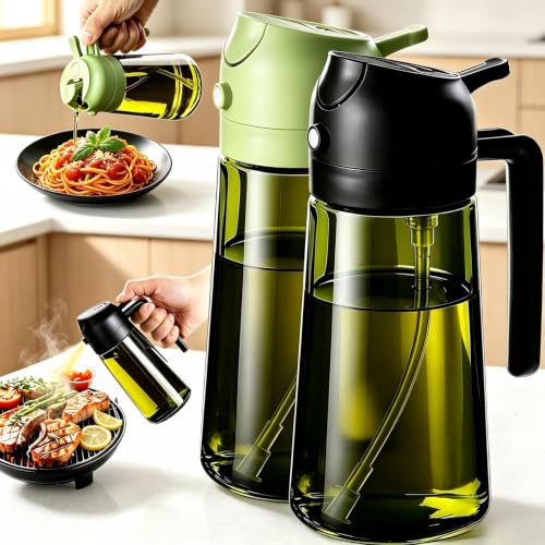 Image of 2 PCS Oil Sprayer, 2 in 1 Oil Sprayer for Kitchen Cooking, 470ml Oil Spray Bottle for Home (Olive+Black+Green)