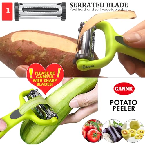 Potato Apple Vegetable Peelers for Kitchen, I and Y Peelers for Fruit Veggie Potatoes Carrot Cucumber, 3 in 1 Blade Spin Design With Julienne Function - Image 3