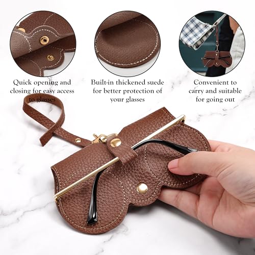Image of FEISEDY 2Pack Soft Leather Sunglass Bag, Portable Holder Eyeglasses Case | Lightweight Portable Design, With Button Clip Wrist Strap for Travel Daily Use B0049