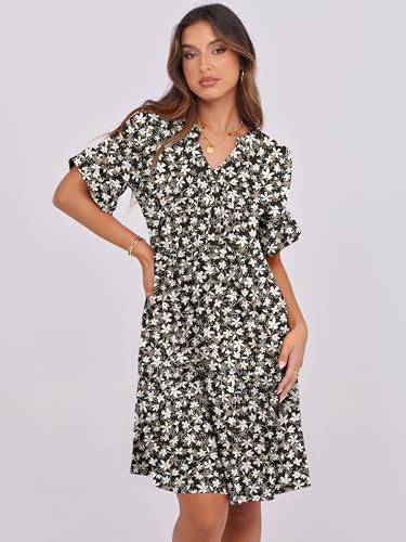 Image of ANRABESS Women's Summer Casual Dress, V-Neck Ruffle Sleeve Tiered Mini Dress, Soft Comfy Fabric with Pockets for All-Day Wear