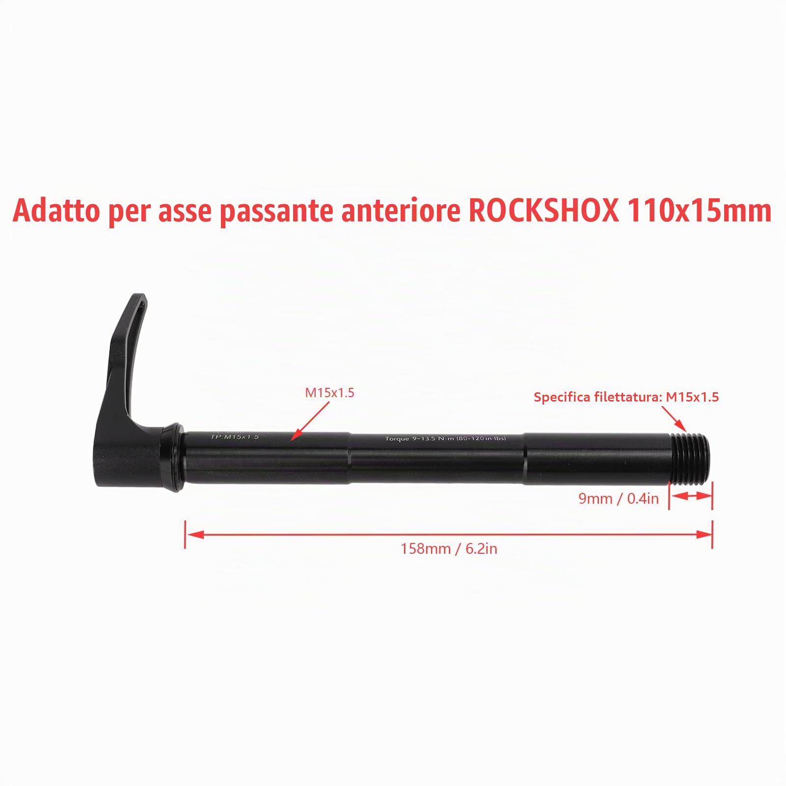 Spiedino Anteriore per Bicicletta, Perno Passante Leggero per Bici a Sgancio Rapido per ROCKSHOX (Lunghezza: 158 mm)