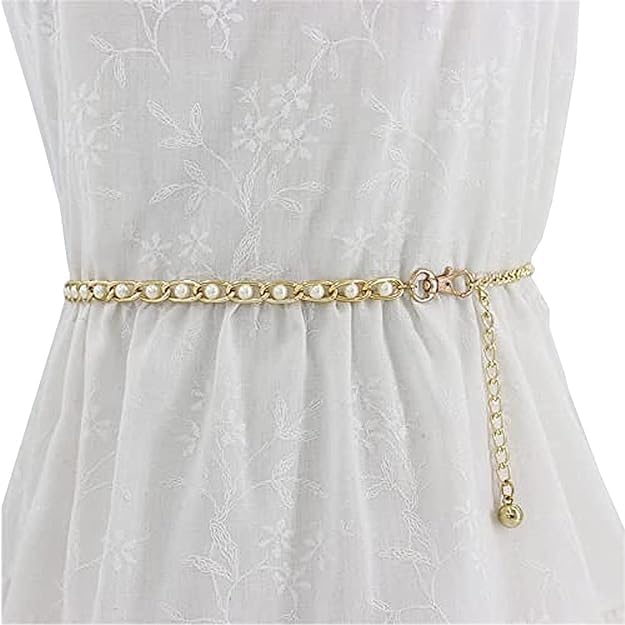 Women Pearl Waist Chain BeltSuitable Size for Waist 26-40(White Pearl)