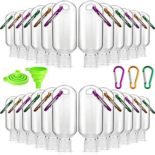 24 Pieces Plastic Clear Keychain Bottle Portable Travel Bottle with Keychain Leak-proof Empty Bottle Refillable Container with Flip Cap and 2 Funnels for Travel Outdoor Activity School, 50 ml/ 1.69 oz